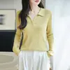 Suéter de Tricô Gola Alta de Lã Fina Outono/Inverno 2026 Manga Longa Feminino Cor Sólida Solto Canelado Camisa Base Top