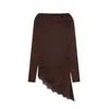 Comércio Exterior Atacado Europeu e Americano Outono Roupa Feminina Ombro a Ombro Estilo Pura Luxúria Bainha Assimétrica Plissado Solto Manga Longa Camiseta Tops