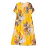 Mãe de meia-idade e idosa estampada de algodão vestido de seda verão mulheres de manga curta moda saia de algodão artificial com bolso