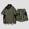 Conjunto de Camiseta Casual con Media Cremallera y Shorts Transpirables para Hombre, Talla Grande, Corte Holgado, Verano