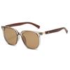 Gafas de sol marrones estilo coreano 2026 para mujer, Patillas con veta de madera retro, Montura cuadrada, Gafas para cara redonda, Gafas de sol de moda para proteger del sol