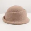 Outono Inverno Estilo Britânico Estudante no Exterior Herdeira Chapéu Redondo de Feltro de Lã Elegante Feminino Retrô Versátil Fashionável Temperamento Cartola Toque de Luxo