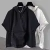 Estilo Oscuro Sudadera de Manga Corta de Trabajo de Moda para Hombre Unisex 2025 Verano Holgada Casual con Capucha Color Sólido Versátil Camiseta