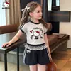 Conjunto de Verano para Niñas 2026 Nuevo Estilo para Niños Mayores, Estilo Dulce-Cool Americano Bloques de Color Manga Corta Pantalones Cortos Conjunto para Correr