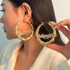 Pendientes de bambú redondos estilo hip-hop punk con diseño transfronterizo europeo y americano, con forma de cáñamo, corazón de melocotón y letra BABY para mujer.