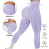 Pantalones de yoga ajustados sin costuras europeos y americanos transfronterizos, lavados a la arena, de secado rápido, de cintura alta, realzan los glúteos, para correr, deportes, fitness, pantalones de longitud 7/8