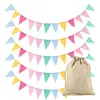 Banderines Triangulares de Colores Imitación Lino Banderines Triangulares de Colores Decoración de Boda Europea Bandera de Fiesta Diseño de Lugar Banderines Decorativos