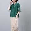 Camisa Bordada de Alta Qualidade com Manga Média Feminina Roupas de Verão para Mãe Cobertura de Barriga Solta Camisa Pequena Estilo Ocidental Blusa de Chiffon para Meia-idade e Idosos