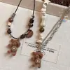 Collar Colgante de Oso Afelpado de Doble Capa con Cuentas de Cerámica para Mujer 2025 Nuevo Cadena Linda para Suéter Accesorios de Cadena para Suéter