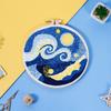Pacote de Materiais DIY Bordado à Mão Céu Estrelado de Van Gogh Conjunto de Bordado Tecido com Estampa de Céu Estrelado Cenário Europeu