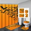 Cortina de Chuveiro Fantasma de Halloween Tapete de Banheiro Conjunto de Quatro Peças Série 3 Banheiro Divisória de Separação Seca e Úmida Cortina de Chuveiro Cortina de Chuveiro à Prova d'Água