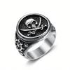 Nightworks Anillo Sello Calavera Piratas del Caribe Europeo y Americano Anillo de Acero Inoxidable Talla Grande Dedo Índice Hombres Retro