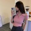 Puro Deseo Dulce y Picante Chica Diseño Corto Top de Canalé para Estudiantes Verano 2026 Ajuste Delgado Camiseta Polo de Manga Corta para Mujer Tendencia