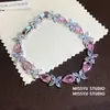 Princesa Fugitiva Flor Rosa Pedras Preciosas Pulseira Luxo Leve Pulseira de Alta Qualidade Doce Menina Moda de Nicho Joias