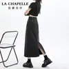 Falda de Mezclilla Negra para Mujer Primavera y Verano 2025 Nueva Tendencia Falda Midi de Cadera con Abertura en Forma de A