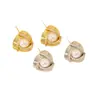 Pendientes de Botón Exquisitos de Moda Estilo Francés Lujo Ligero Completamente Diamantados con Perla, Accesorios de Pendientes con Aguja de Plata S925 para Mujer