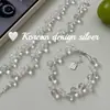 Pulsera de cordón elástico entrelazado con cristal transparente de plata de ley S925, estilo coreano, hecha a mano, simple, duradera y versátil