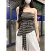 Top de Tubo Rayado Sexy para Mujer, Estilo Veraniego de Deseo Puro, Ropa Interior sin Tirantes, Top Ajustado con Cordones de Encaje de Deseo Puro para Usar por Encima