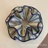 Scrunchie Dupla Camada Azul Marinho Listrado Estilo Coreano para Mulheres, Elástico Elegante para Coque, Corda para Rabo de Cavalo Baixo