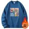 Sudadera de cuello redondo para hombre, forrada de forro polar para otoño e invierno, engrosada, cálida y resistente al frío, camisa de manga larga estampada, top de hombre moderno y versátil