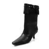 Temporada del Primer Encuentro: Botines para mujer con borla desmontable, punta fina estilo retro, colección 2026, punta cuadrada, botas de media pantorrilla con tachuelas