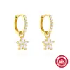 Pendientes de Aro Colgante con Forma de Flor de Luna y Estrella de Ocho Puntas de Plata de Ley S925 Estilo de Gama Alta Otoño e Invierno