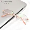 Óculos Sem Aro Maupassant Ultra Leves de Titânio Puro para Mulheres, Óculos com Borda Cortada Incrustados de Diamante para Mulheres com Miopia e Astigmatismo, Elegantes e Modernos para Trabalhadores de Colarinho Branco