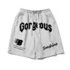 Estilo Hiphop Americano Estilo Urbano Hiphop Shorts de Cinco Puntos con Cordón Estampados con Letras para Hombre Marca Trendy Ins Pantalones Deportivos Casuales