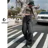 Jeans de perna larga estilo e-style retrô americano Feminino Primavera e Outono 2023 novo preto Cinza com forro de fleece cintura alta reto calça boca de sino