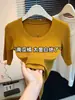 Camiseta floral cinza com gola U grande e mangas de três quartos para mulheres, novo estilo de outono, corte justo, elegante e versátil, adequada como camada base ou top