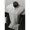 Polo Patchwork de Manga Curta com Meio Zíper Verão Corte Limpo Ombro Normal Gola Alta Camiseta de Manga Curta Camiseta Verão Manga Curta Masculino