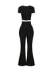 Novedad Primavera/Verano 2026 Pantalones de Campana Transfronterizos Europeos y Americanos Top Corto de Cintura Alta Manga Corta Ropa Deportiva para Múltiples Ocasiones Traje Casual para Mujer