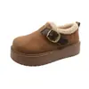 Sapatos Casuais Fofos de Solado Grosso Aumentadores de Altura Femininos Novo Estilo Outono e Inverno Botas Curtas Botas de Neve com Lã para Aquecimento Sapatos de Algodão