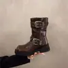 Color frotado metal Maillard botas de otoño e invierno botas de motocicleta estilo retro funcional nueva hebilla de cinturón botas de vaquero occidentales dulce fresco