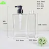 Loción Corporal de 300 ml Botella Cuadrada Plana Plástico PET Alta Transparencia Botella Recargable para Gel de Ducha y Champú con Dispensador de Bomba