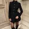 Conjunto Duas Peças Estilo Preppy Retro Americano de Alta Qualidade Versátil Elegante Redutor de Idade Blazer com Gola Alta Saia Curta Evasê