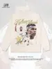 Nueva camiseta retro estilo americano de Mbappé con estampado de firma en fuente dorada, camiseta informal de algodón pesado de manga corta de moda