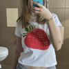 Verão Novo Puxador de Gola Redonda Manga Curta Carta Impressão Umbigo Europeu e Americano Feminino Top T-shirt