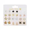 Pendientes de Combinación de Perlas Redondas de Imitación de Flor y Diamante, Varios Meses, Set de Pendientes, Europeos y Americanos de Venta Caliente Transfronteriza, 12 Pares