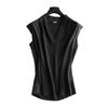 Camiseta Nueva de Seda de Verano para Mujer Chaleco sin Mangas de Seda de Morera Top Pullover de Cuello V Color Sólido Holgado y Elegante Ropa de Trabajo