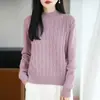 Suéter de punto de cable de algodón puro con cuello redondo de estilo casual para mujer, otoño e invierno, adelgazante, elegante, rejuvenecedor, engrosado, cálido, suéter de capa base