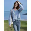 Cardigan Chic Coreano Holgado Estilo Perezoso Protección UV Versión Coreana Suéter de Punto Manga Larga Albaricoque Talla Única Azul Púrpura Europeo Americano