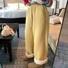 (Algodón puro algodón chino compuesto lana de cordero) Invierno Casual forrado de vellón Engrosado Pierna Ancha Pantalones Cálidos de Algodón Ropa de Mujer