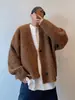 Nueva colección otoño/invierno 2024: Suéter de punto casual y de corte relajado, estilo retro americano, de cuello en V, prenda exterior de color liso para hombre