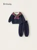 Bangxuan Huzhou Zhili Ropa Infantil Conjunto para Niñas Primavera y Otoño Nuevo Sudadera de Cuello Redondo y Pantalones Jogger de Chándal Conjunto de Dos Piezas para Niños