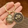 Llavero de Gato de la Suerte de Cobre de Fábrica, Bolsa de Dinero Calabaza, Una Hoja para la Riqueza, Colgante de los Doce Signos del Zodiaco, Venta al por Mayor