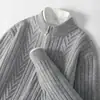 Cardigan de Lã Tricotado Outono e Inverno Gola Meia-Alta Outono e Inverno Jaqueta Suéter de Lã Grossa Masculina Top Casual de Negócios Jovem