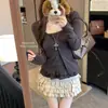 Traje de Dos Piezas de Moda para Mujer en Otoño, Cardigan de Punto con Encaje Empalmado de Lunares y Volantes, Tirantes 'Pure Desire Hot Girl'
