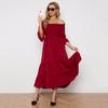 Comércio Exterior Roupas Femininas Europeias e Americanas, Estilo Elegante e Feminino, Vestido Longo de Um Ombro com Ajuste na Cintura e Saia Evasê, Vestido de Verão com Manga Média
