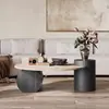 Mesa de Centro Redonda de Lujo Ligero de Piedra Travertino de Diseñador de Madera Maciza para Balcón de Casa, Apartamento Pequeño, Sala de Estar y Casa de Huéspedes
